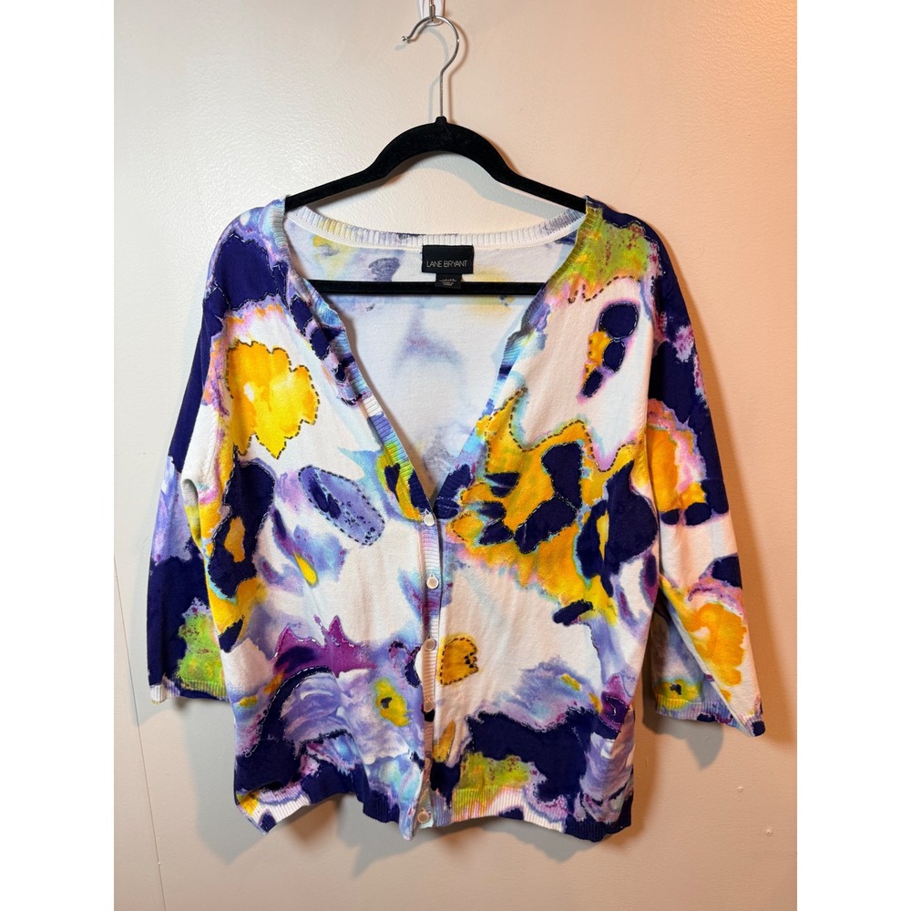 Lane Bryant 18/20‎ Abstract Floral Beaded Button Front Cardigan Sweater